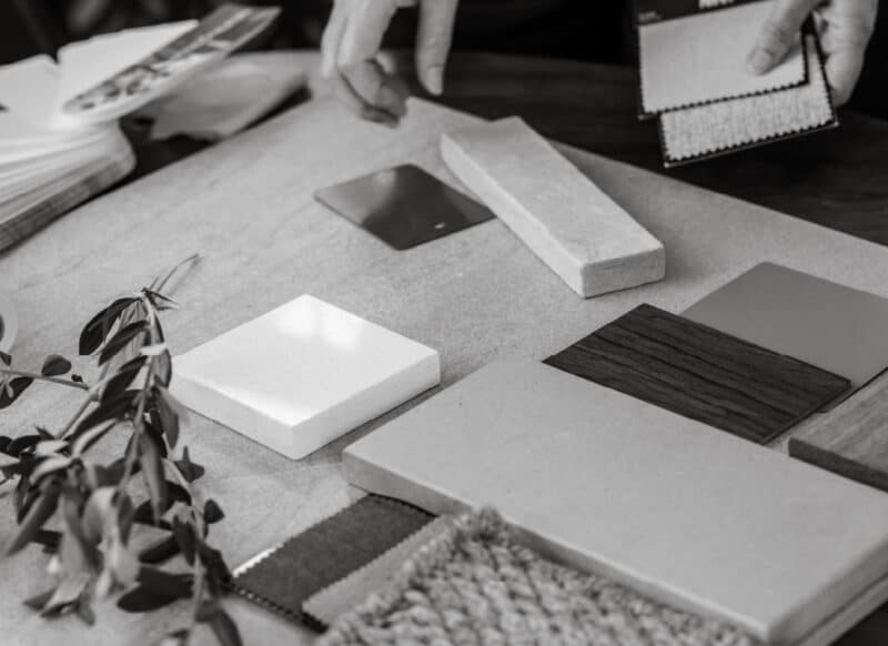 Curated interior finishes and materials prepared as part of a residential concierge service.